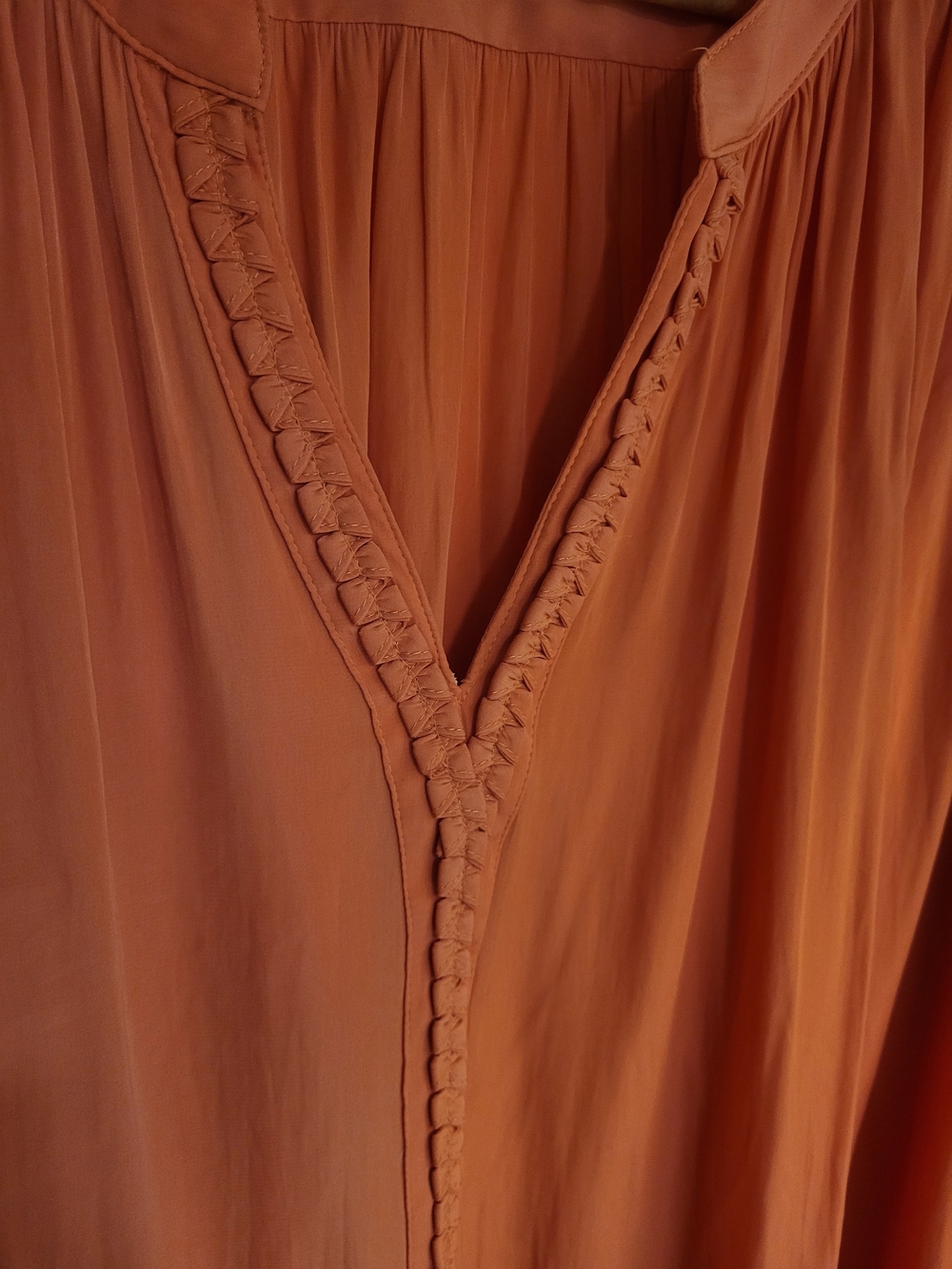 Chico's Bright Orange/Coral V-Neck Braided-Trim Top - Picture 8 of 10